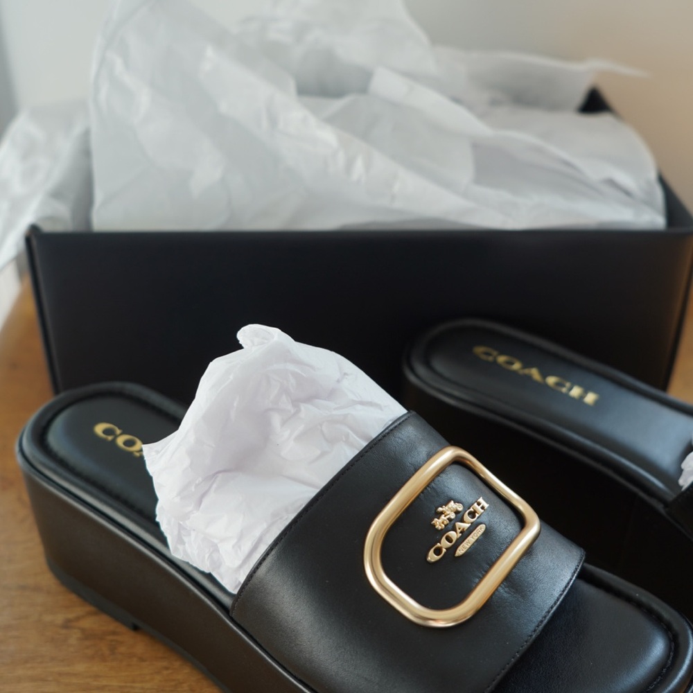 Coach Black Mules with Gold Accent